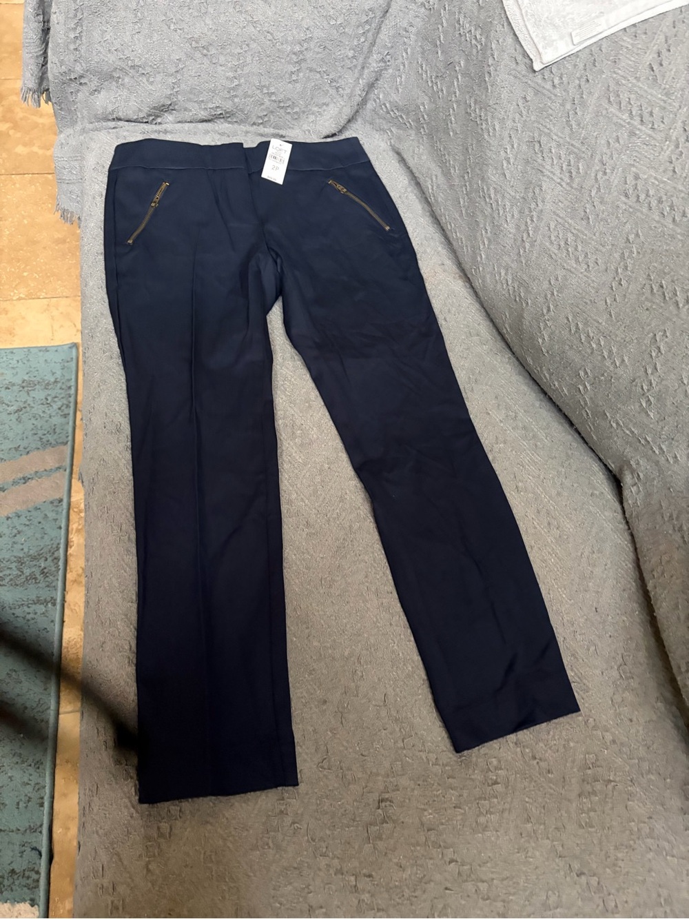 LOFT Navy Stretch Chino Pants with Zip Accent
